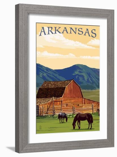 Arkansas - Horses and Barn-Lantern Press-Framed Premium Giclee Print