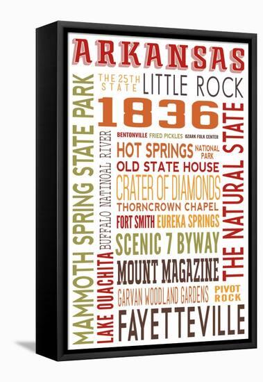 Arkansas - Typography-Lantern Press-Framed Stretched Canvas