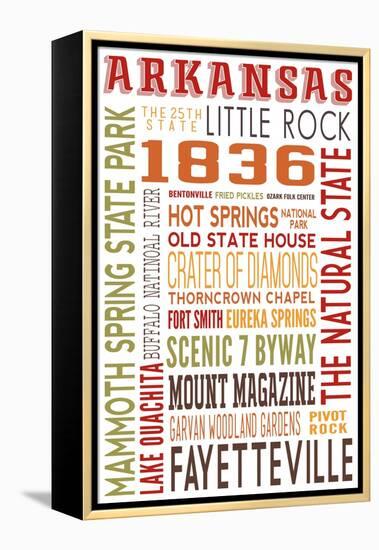 Arkansas - Typography-Lantern Press-Framed Stretched Canvas