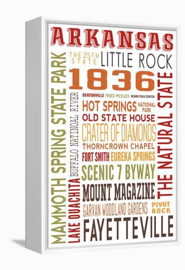 Arkansas - Typography-Lantern Press-Framed Stretched Canvas