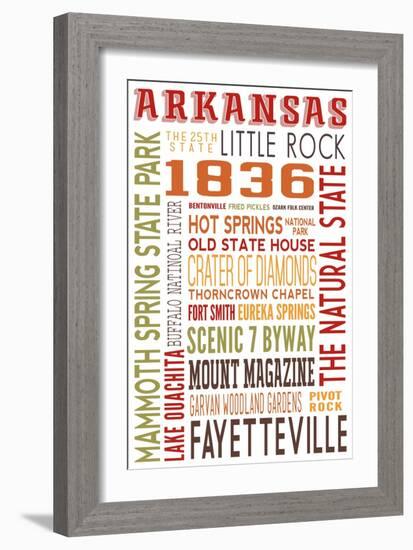 Arkansas - Typography-Lantern Press-Framed Art Print