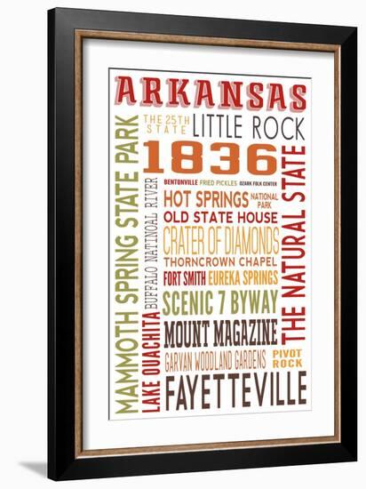 Arkansas - Typography-Lantern Press-Framed Art Print