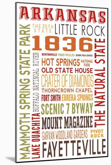 Arkansas - Typography-Lantern Press-Mounted Art Print