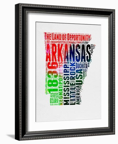 Arkansas Watercolor Word Cloud-NaxArt-Framed Art Print