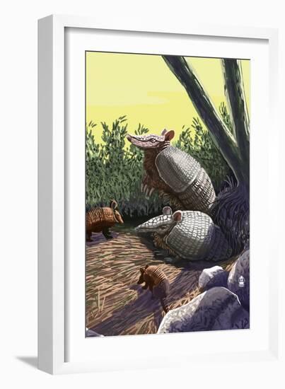 Armadillo Family-Lantern Press-Framed Premium Giclee Print