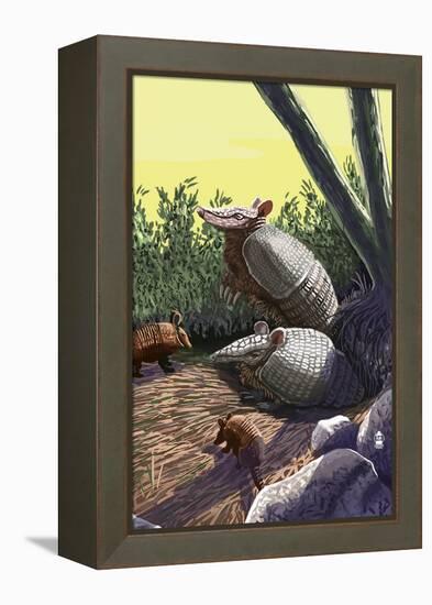 Armadillo Family-Lantern Press-Framed Stretched Canvas