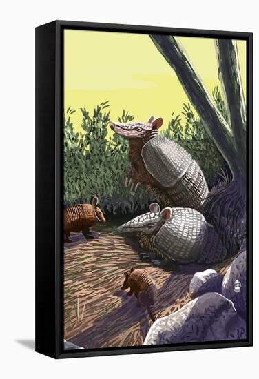 Armadillo Family-Lantern Press-Framed Stretched Canvas