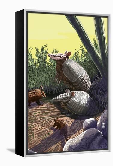 Armadillo Family-Lantern Press-Framed Stretched Canvas