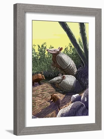 Armadillo Family-Lantern Press-Framed Art Print