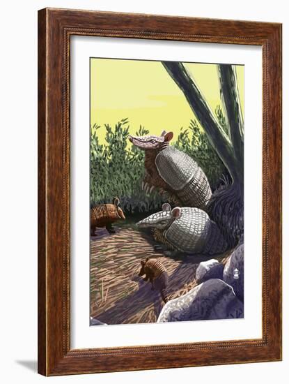 Armadillo Family-Lantern Press-Framed Art Print