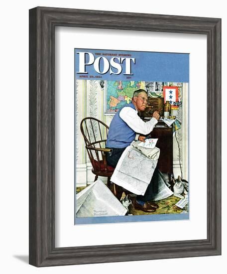 "Armchair General" Saturday Evening Post Cover, April 29,1944-Norman Rockwell-Framed Giclee Print