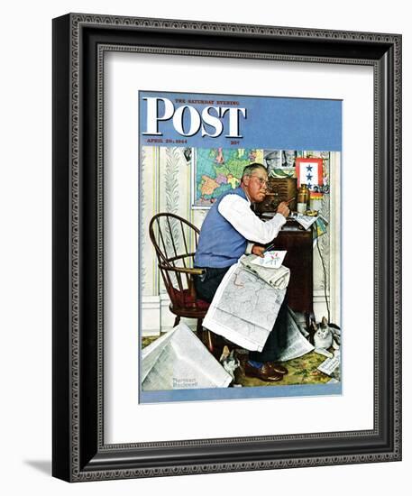 "Armchair General" Saturday Evening Post Cover, April 29,1944-Norman Rockwell-Framed Giclee Print