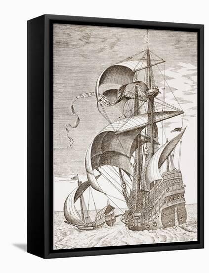 Armed Three-Master on the Open Sea Accompanied by a Galley from 'The Sailing Vessels'-Pieter Bruegel the Elder-Framed Premier Image Canvas