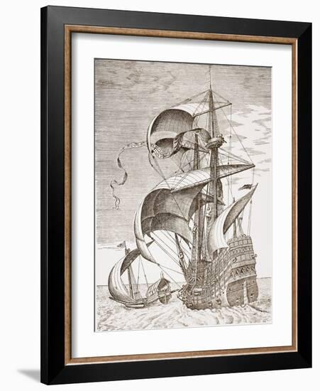 Armed Three-Master on the Open Sea Accompanied by a Galley from 'The Sailing Vessels'-Pieter Bruegel the Elder-Framed Giclee Print