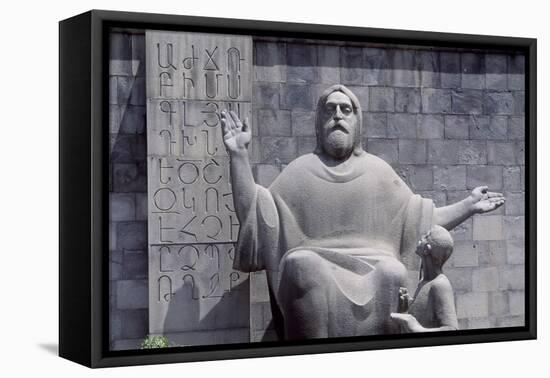 Armenia, Erewan, Statue of Mesrop Mashtots in Mesrop Mashtots Institute of Ancient Manuscripts-null-Framed Premier Image Canvas