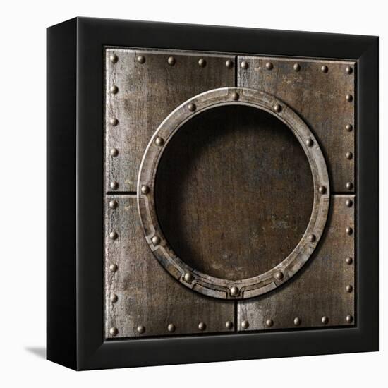 Armored Metal Porthole Background-Andrey_Kuzmin-Framed Stretched Canvas