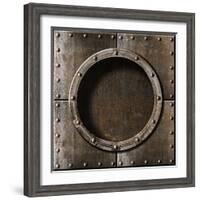 Armored Metal Porthole Background-Andrey_Kuzmin-Framed Art Print