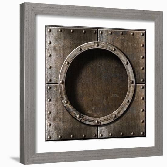 Armored Metal Porthole Background-Andrey_Kuzmin-Framed Art Print