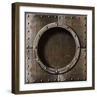 Armored Metal Porthole Background-Andrey_Kuzmin-Framed Art Print