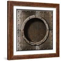 Armored Metal Porthole Background-Andrey_Kuzmin-Framed Art Print