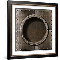 Armored Metal Porthole Background-Andrey_Kuzmin-Framed Art Print