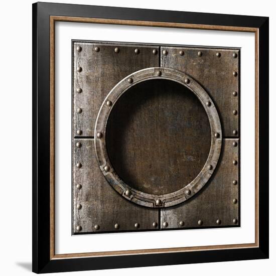 Armored Metal Porthole Background-Andrey_Kuzmin-Framed Art Print