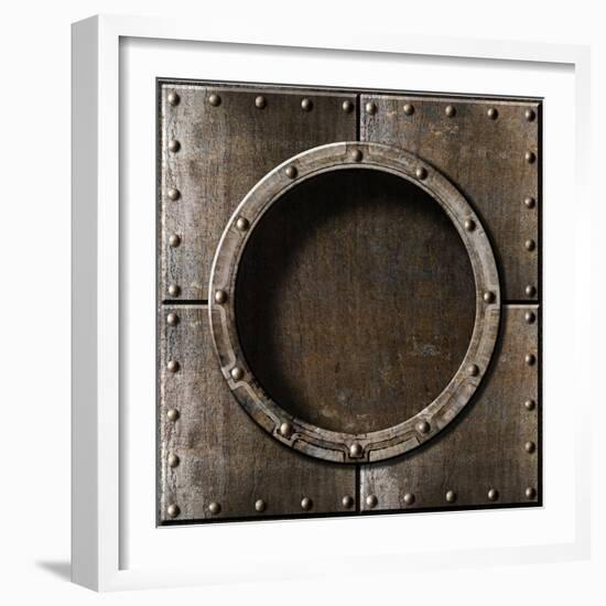 Armored Metal Porthole Background-Andrey_Kuzmin-Framed Art Print