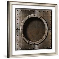 Armored Metal Porthole Background-Andrey_Kuzmin-Framed Art Print