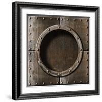 Armored Metal Porthole Background-Andrey_Kuzmin-Framed Art Print