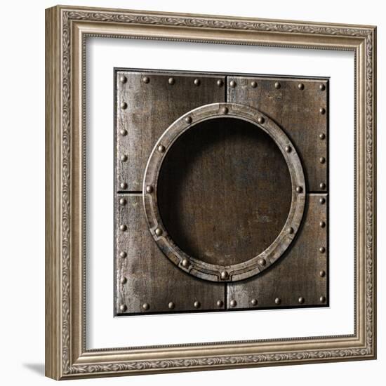 Armored Metal Porthole Background-Andrey_Kuzmin-Framed Art Print