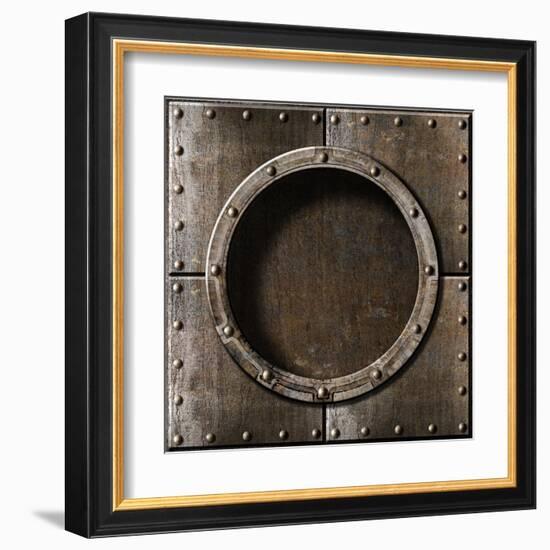 Armored Metal Porthole Background-Andrey_Kuzmin-Framed Art Print