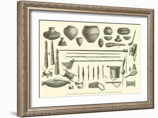 Arms, Earthenware Vessels, and Household Utensils of the Chontaquiro Indians-Édouard Riou-Framed Giclee Print