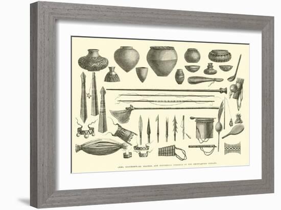 Arms, Earthenware Vessels, and Household Utensils of the Chontaquiro Indians-Édouard Riou-Framed Giclee Print