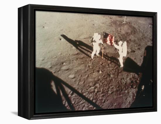 Armstrong and Aldrin Unfurl the Us Flag on the Moon, 1969-null-Framed Premier Image Canvas