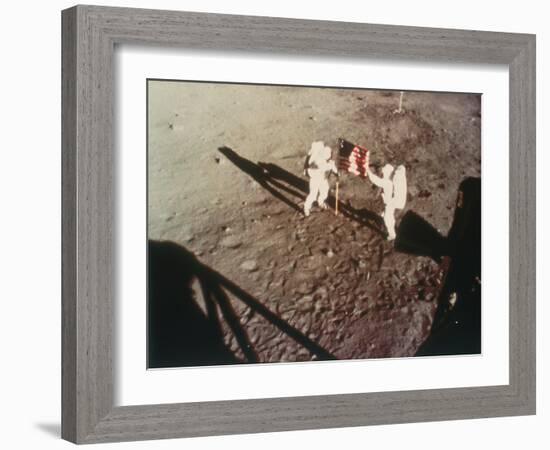 Armstrong and Aldrin Unfurl the Us Flag on the Moon, 1969-null-Framed Photographic Print