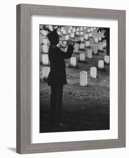 Army Bugler at Arlington Cemetery, During Ceremonies-George Silk-Framed Photographic Print