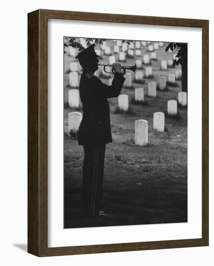 Army Bugler at Arlington Cemetery, During Ceremonies-George Silk-Framed Photographic Print