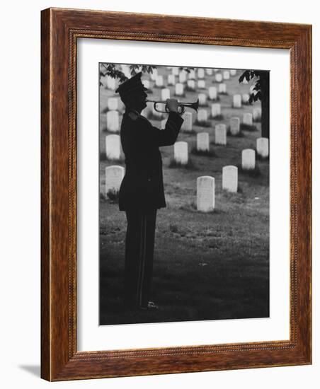 Army Bugler at Arlington Cemetery, During Ceremonies-George Silk-Framed Photographic Print