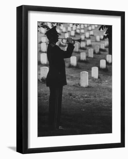 Army Bugler at Arlington Cemetery, During Ceremonies-George Silk-Framed Photographic Print