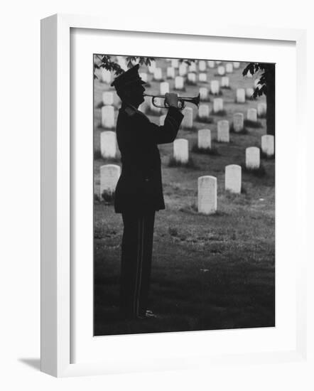 Army Bugler at Arlington Cemetery, During Ceremonies-George Silk-Framed Photographic Print