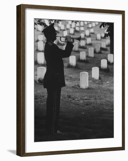 Army Bugler at Arlington Cemetery, During Ceremonies-George Silk-Framed Photographic Print