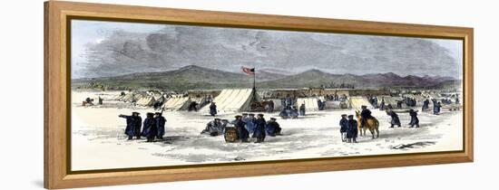 Army Camp for Soldiers Building Fort Bridger in Wyoming, 1850s-null-Framed Premier Image Canvas