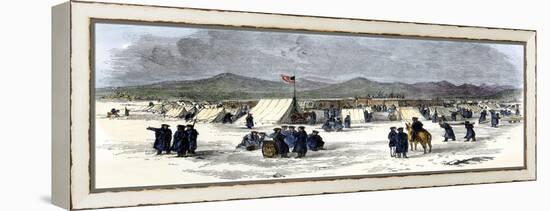 Army Camp for Soldiers Building Fort Bridger in Wyoming, 1850s-null-Framed Premier Image Canvas