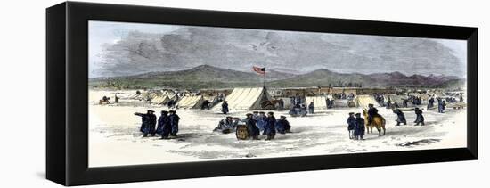 Army Camp for Soldiers Building Fort Bridger in Wyoming, 1850s-null-Framed Premier Image Canvas