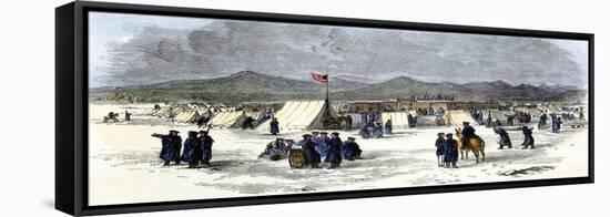 Army Camp for Soldiers Building Fort Bridger in Wyoming, 1850s-null-Framed Premier Image Canvas