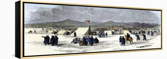 Army Camp for Soldiers Building Fort Bridger in Wyoming, 1850s-null-Framed Premier Image Canvas