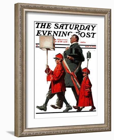 "Army March" or "Grand Reception" Saturday Evening Post Cover, November 8,1924-Norman Rockwell-Framed Giclee Print