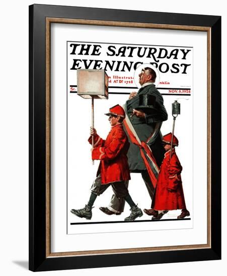 "Army March" or "Grand Reception" Saturday Evening Post Cover, November 8,1924-Norman Rockwell-Framed Giclee Print