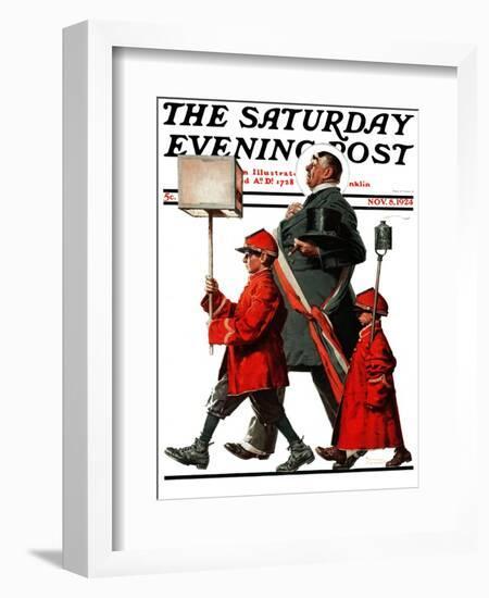 "Army March" or "Grand Reception" Saturday Evening Post Cover, November 8,1924-Norman Rockwell-Framed Giclee Print