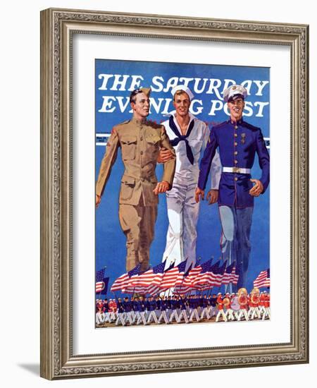 "Army, Navy and Marines," Saturday Evening Post Cover, November 13, 1937-John E. Sheridan-Framed Giclee Print